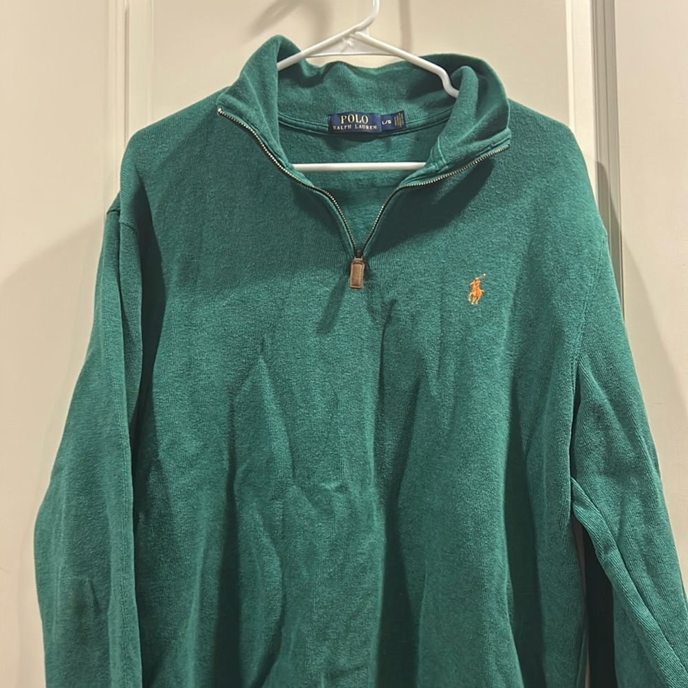Polo Ralph Lauren 1/4 zip rib fabric super soft embroidered pony size L green